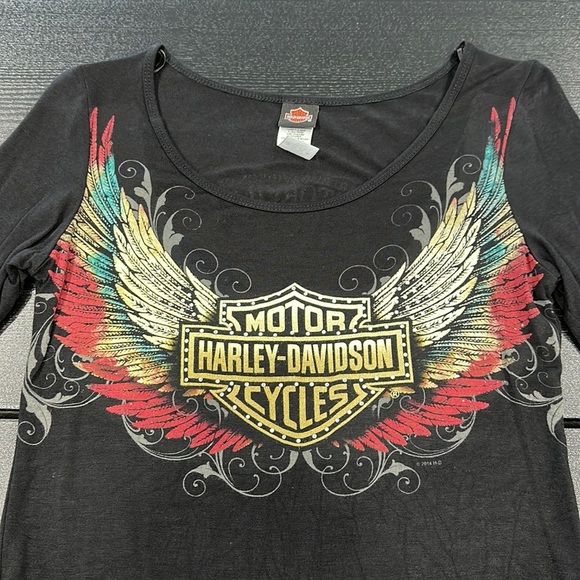 Harley-Davidson Bling Embellished Top with Wing Design and 3/4 Sleeves - Small - Picture 3 of 6